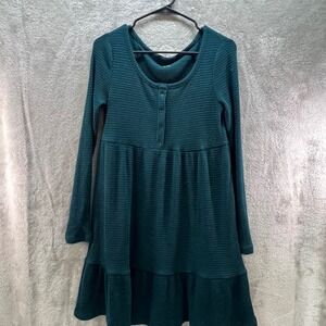 SO Henley M Babydoll Dress Dark Teal Green Boho Cottagecore Goblincore Layering
